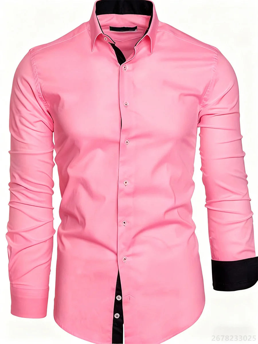 Men's shirt slim fit long sleeve lapel shirt business office fashion solid color black red daily casual men's tops XS-6XL size