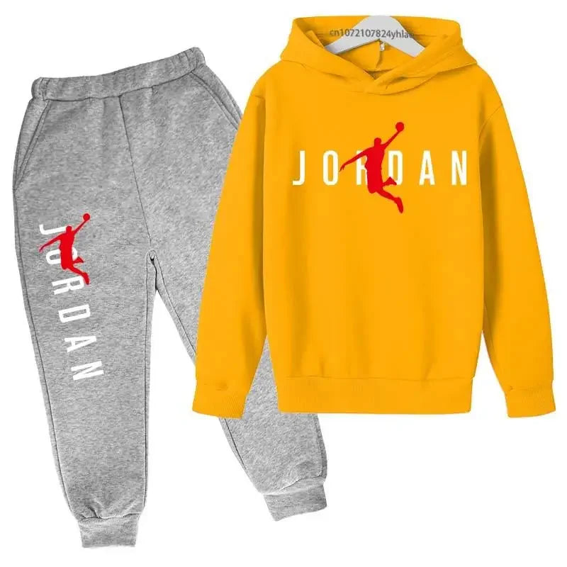 Simple Letter Print Sweatshirt Autumn Hoodie + Pants Sportswear 3-13 Years Old Boys and Girls Street Wear Hooded Suit