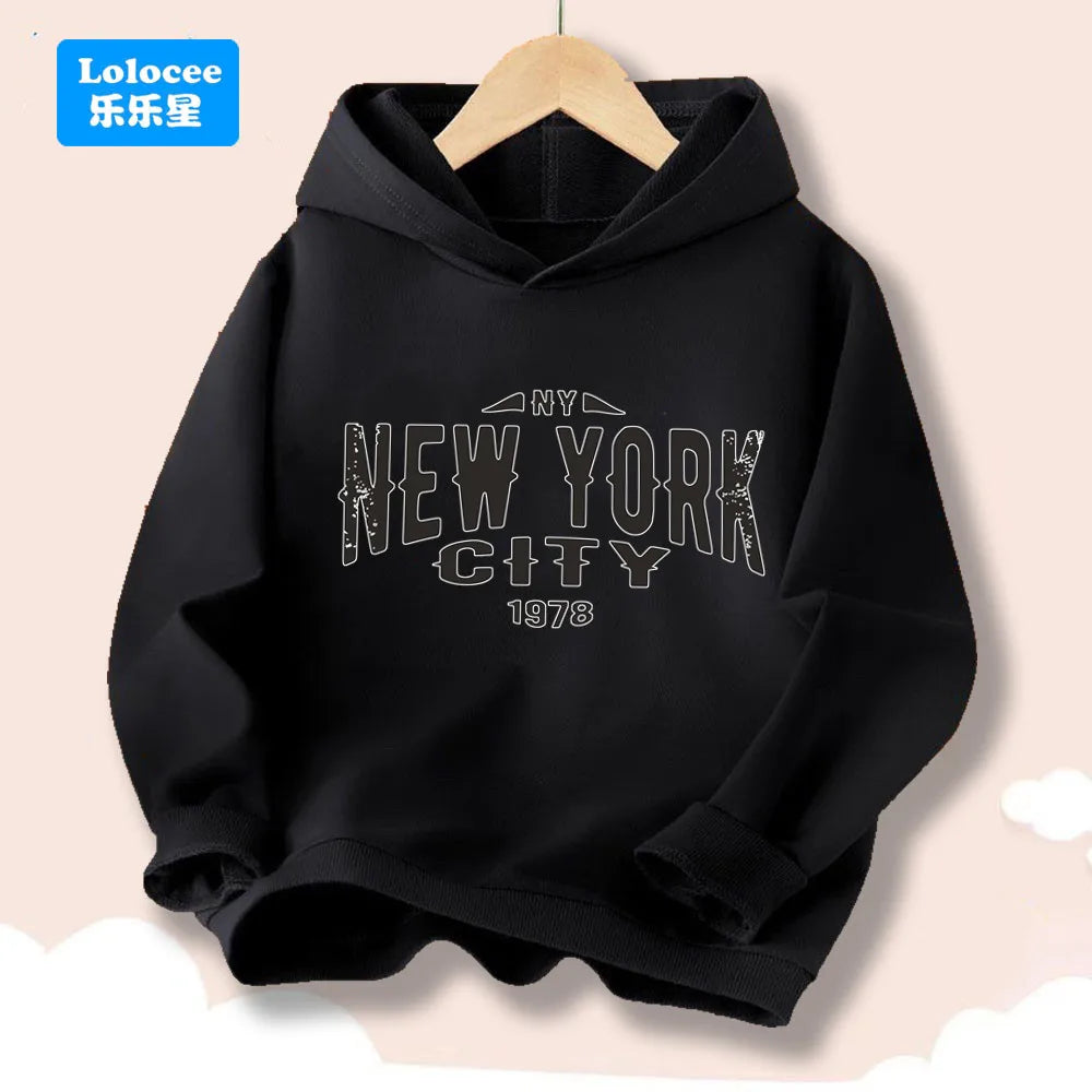 New York Letter Graphic Print Hoodies for Boy Girl Long Sleeve Retro Pullover Sweatshirt Teens Autumn Fashion Tops ZMNY1