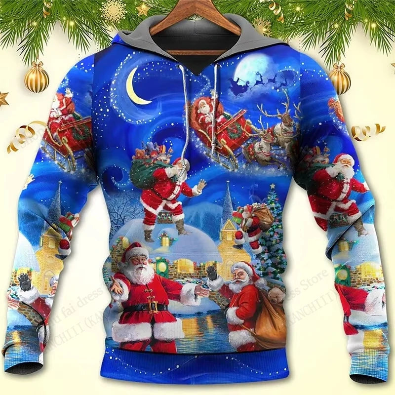 Mens Christmas Hoodie Santa Claus 3d Print Hoodie Men Women Fashion Hoodie Sweatshirt Snowman Tracksuit Men clothing Winter Fall