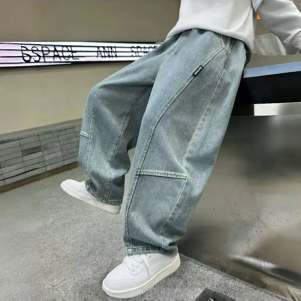 2025 New Boys' Loose Fit Jeans Spring Autumn Casual Long Pants for Tween Boys, Stylish Comfortable Denim Pants