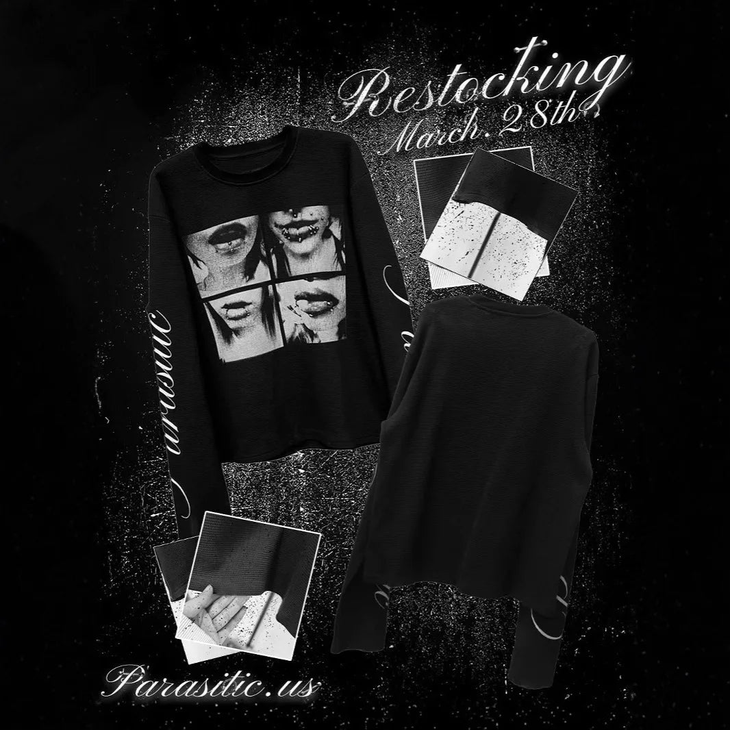 Unisex Dark Street Punk Long Sleeved T-shirt American Letter Print Top for Men And Women