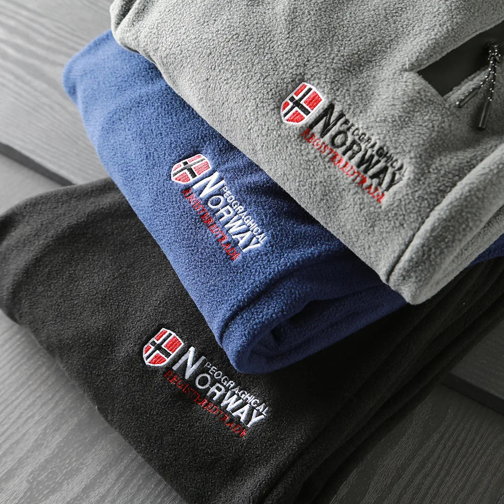 New Winter Casual Thickened Fleece Warm Sweatpants Men Outdoor Elastic Waist Norway Sport Joggers Pants Loose Male Trousers