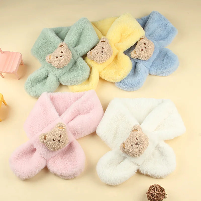 Winter Warm Plush Baby Scarf Cute Caroon Bears Boy Girl Scarves Newborn Toddler Faux Fur Children Cross Neckerchief