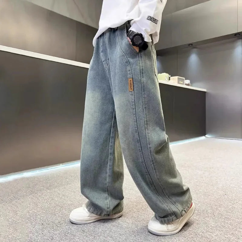 Boys' jeans, handsome and versatile, children's pants, casual boys' pants, street style fashion, spring and autumn seasons