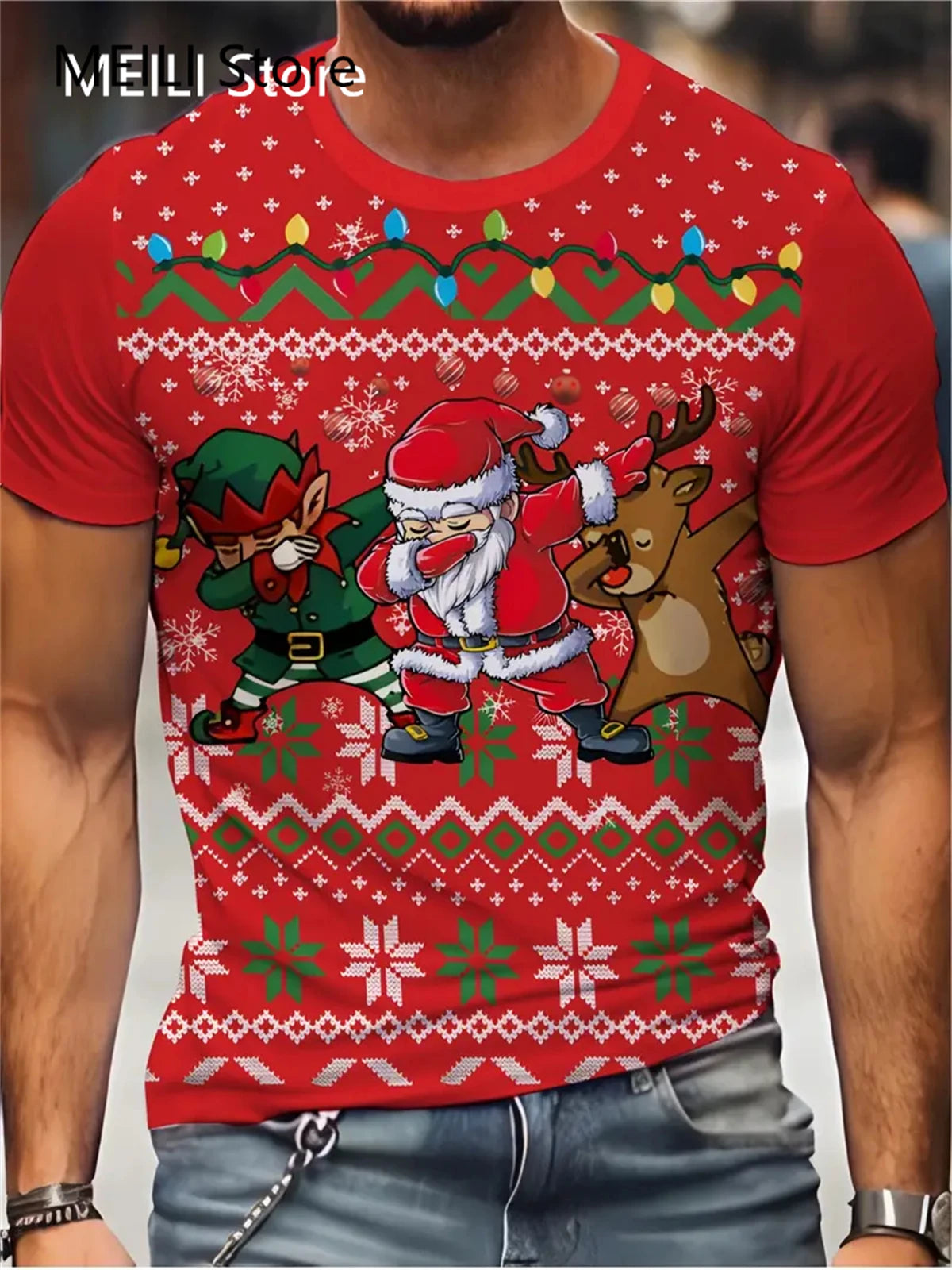 Men's T Shirt Santa Claus Graphic Print Pullover Summer Casual Short Sleeve Tee Funny T-Shirts Male Christmas Oversized Clothing