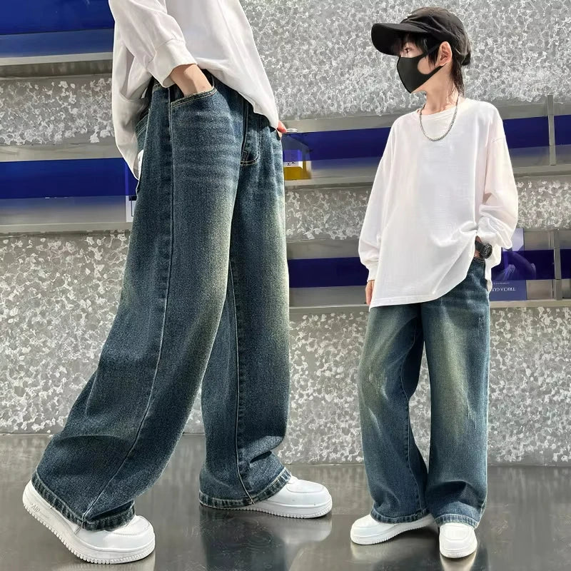 Teenage Baby Boys Clothes Jeans Spring Autumn Kids Casual Jeans for Big Boy Child Fashion Vintage Trousers Cotton Sweatpants  ﻿