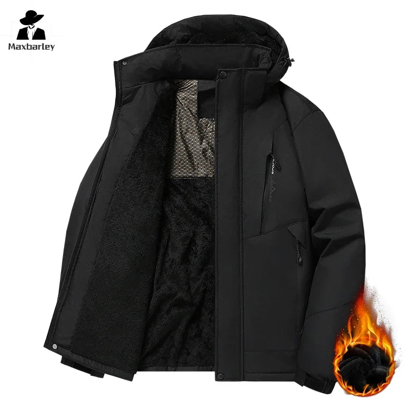 Autumn And Winter Thickened Jacket Men's Casual Waterproof Fleece-lined Parka Coat Outdoor Ski Suit Warm Removable Hooded Coat