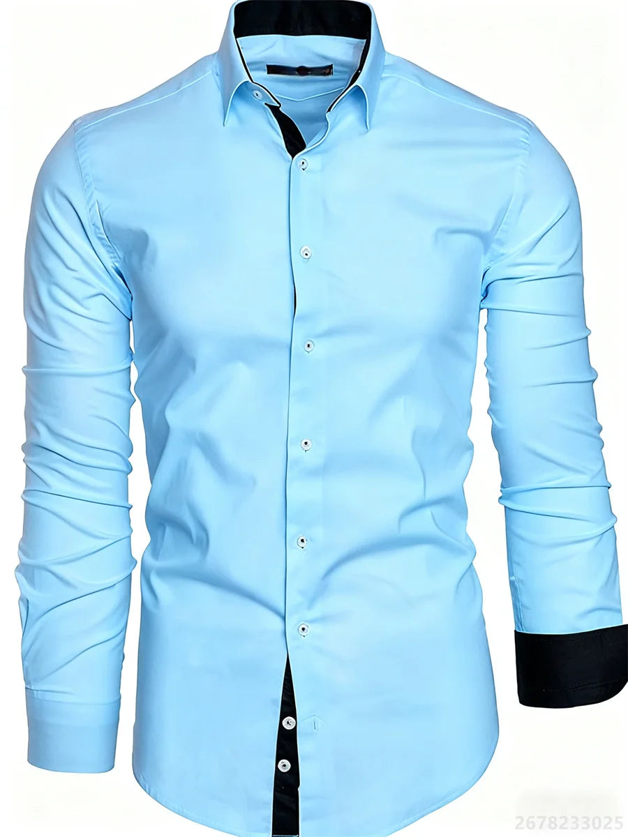 Men's shirt slim fit long sleeve lapel shirt business office fashion solid color black red daily casual men's tops XS-6XL size