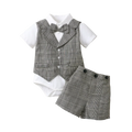 2025 Baby Boys' Gentleman Clothes Set Bow Tie Plaid Romper+Plaid Shorts 2PCS Summer Outfits Infant Birthday Party for 0-3Years