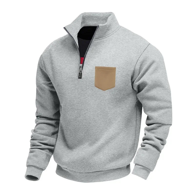 2025 American Winter Men's Sports and Leisure Loose Fleece Warm Stand-up Collar Half Zipper Pullover Sweatshirt Men