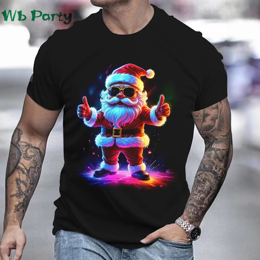 Funny Christmas T shirt Men Santa Claus Men's Clothing O-Neck Short Sleeve Tee Simple Men's T-shirt Fashion T-shirts for Men Top