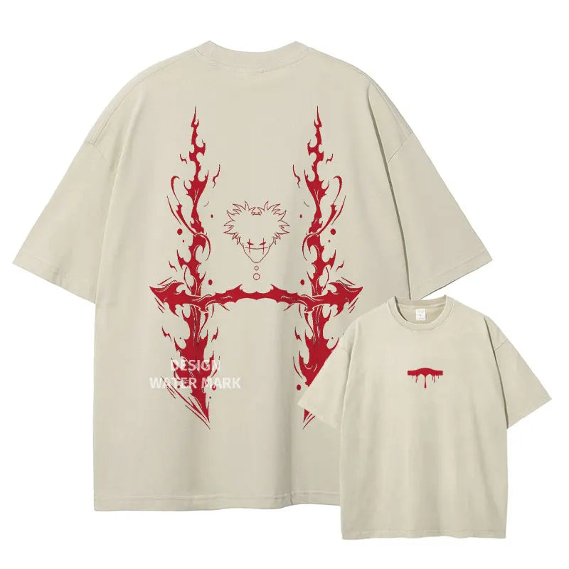 Choso T-shirts Gojo Unlimited Void Oversized Vintage Washed T Shirt Manga Short Sleeve Retro Manga Tops Tees Men 100% Cotton