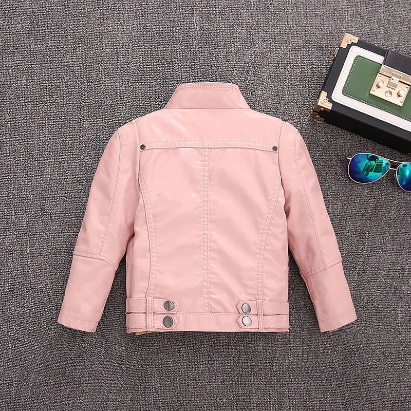 2-14 Years Old Girls Faux Leather Jacket Children PU Coat Long Sleeve Zip Belt Locomotive Jacket Stylish Teen Kids Boys Jackets