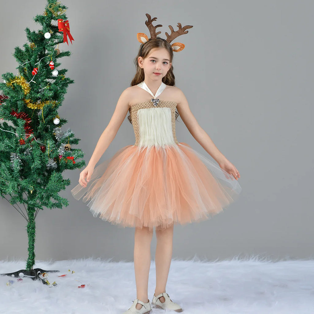 Umorden 2-12Y Toddler Child Kids Christmas Deer Reindeer Costume Dress for Girls Tutu Dress Set