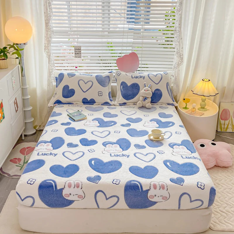 Bedspreads Milk Velvet Fitted Sheet Thick Flannel Warm Headboards All-Around Elastic Double Bed Sheets Bed Cover Mattress Cover