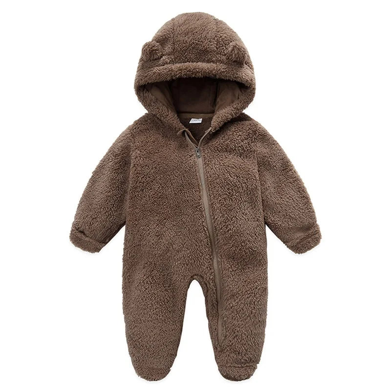 Pudcoco Infant Baby Jumpsuit Long Sleeve Hooded Zipper Closure Winter Romper Clothes for Boys Girls 0-12M