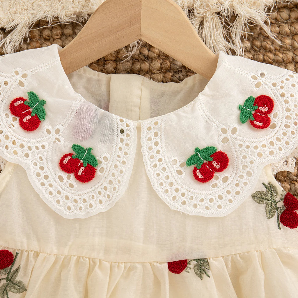 Red Cherry Embroidered Baby Girl Dress, Summer New Style Fresh And Small Children'S Sleeveless Clothes For Babies Aged 0-4 Years