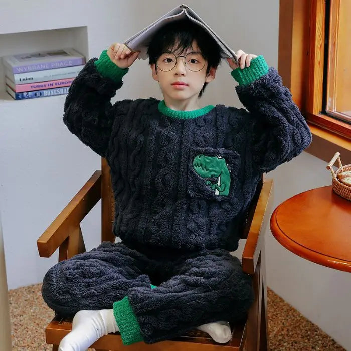 Kids Pajamas for Boys 3 4 5 6 7 8 9 10 11 12 14 16 Years Flannel Sleepwear Set Dinosaur Pyjamas Anmal Children Pijamas Clothing