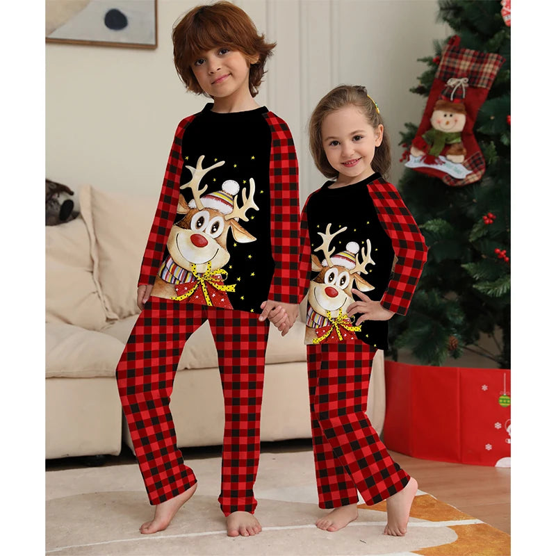 Christmas Family Matching Outfits Father Mother Daughter Son Pajamas Sets Xmas Mommy And Kids Sleepwear Clothes Deer Tops+Pants