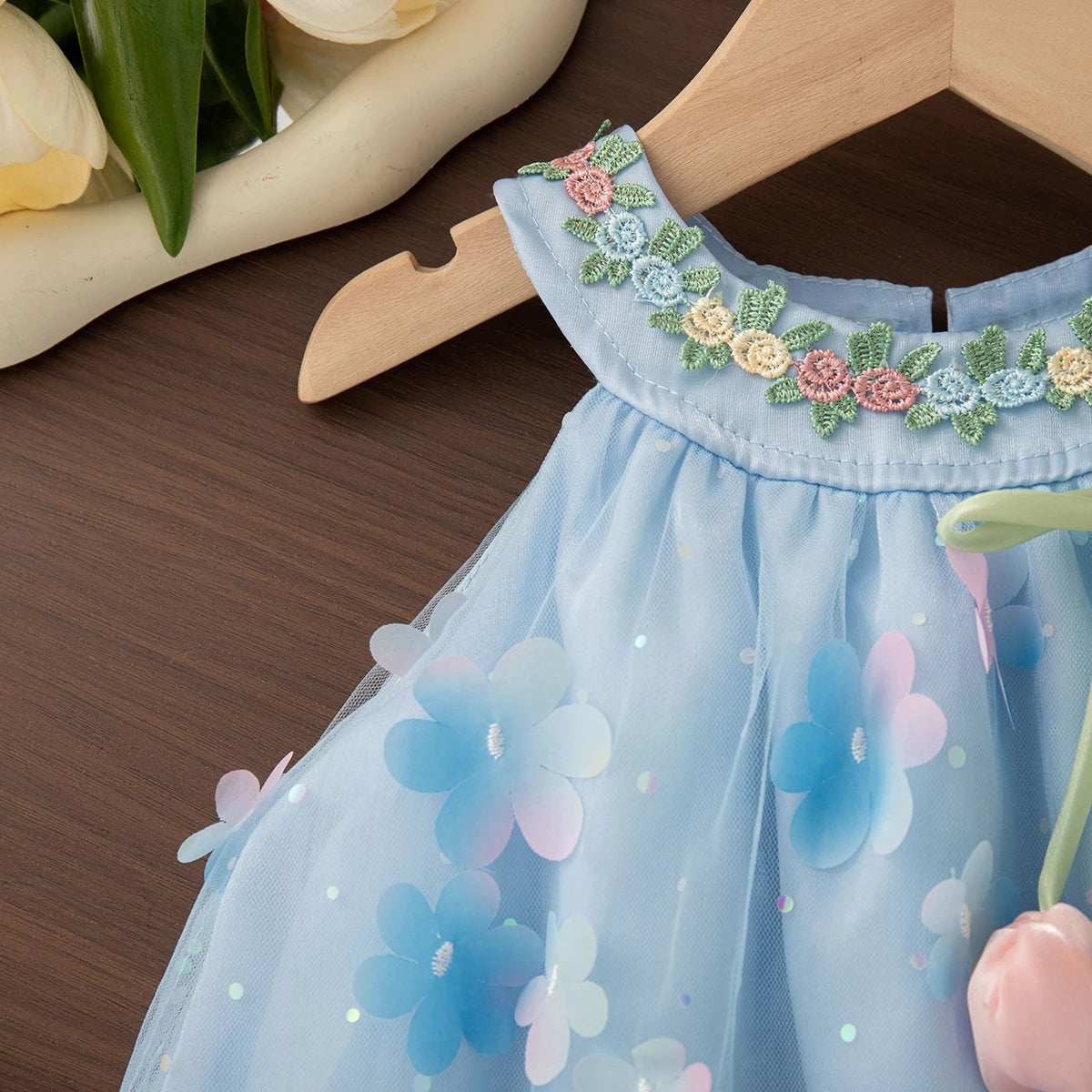 Girls' Dress Summer Floral Mesh Halter Neck Baby Girl Dress Cute Bow Baby Dress Baby Girl Clothes