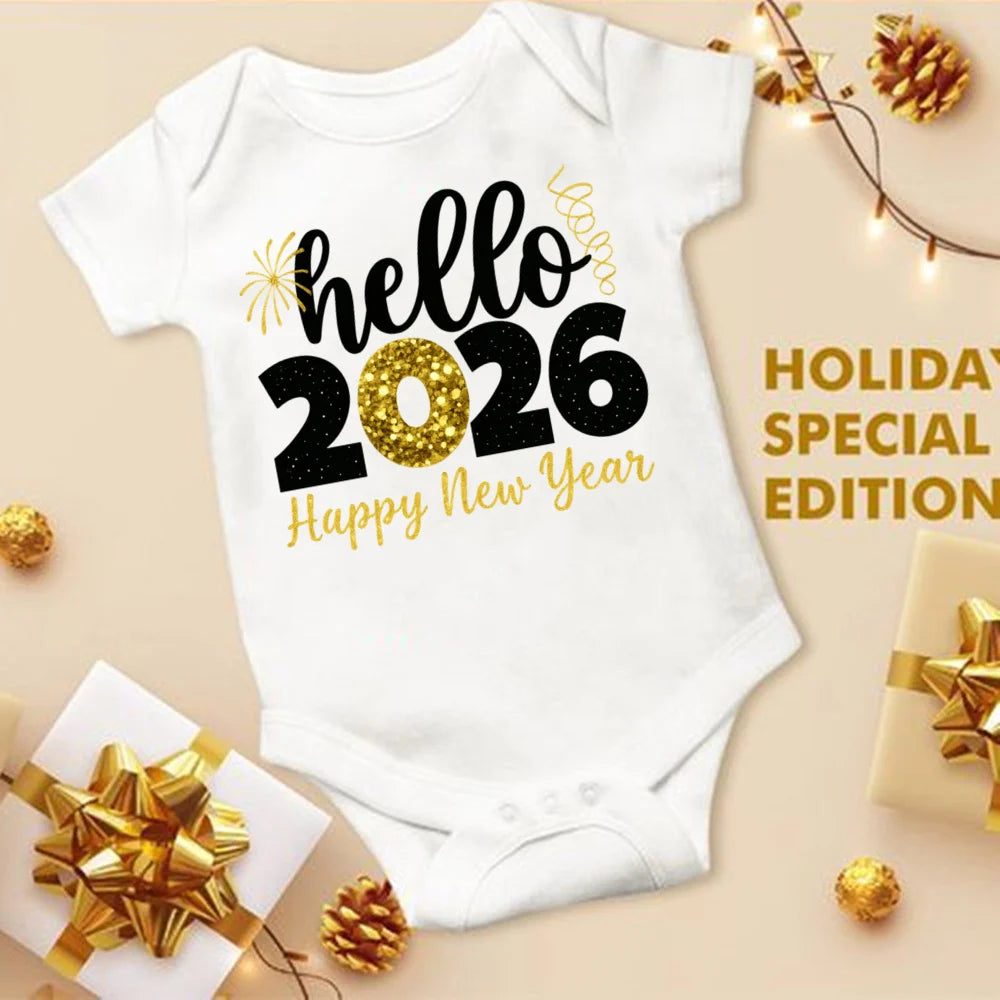 Baby Bodysuit Hello 2026 Inant Romper New Year Baby Gift Toddler Short Sleeve Jumpsuit Boys Girls Clothes Newbron Shower Present