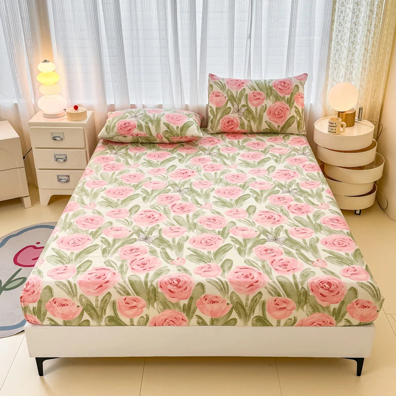 Skin-friendly Fitted Sheet and Pillowcase Cartoon Style Bed Cover Home Bed Linen Single/Twin/Queen/King Size Bedsheet sabanas