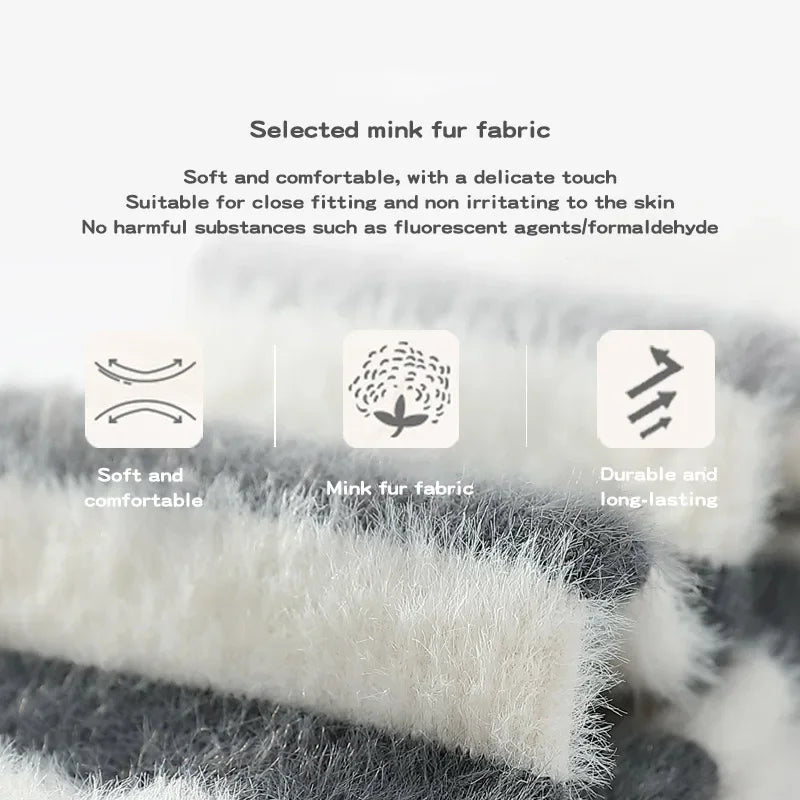 Winter Plush Long Socks for Boy Girl Korean Striped Warm Baby Knee High Socks Thick Mink Fur Anti-Cold Toddler Kids Floor Socks