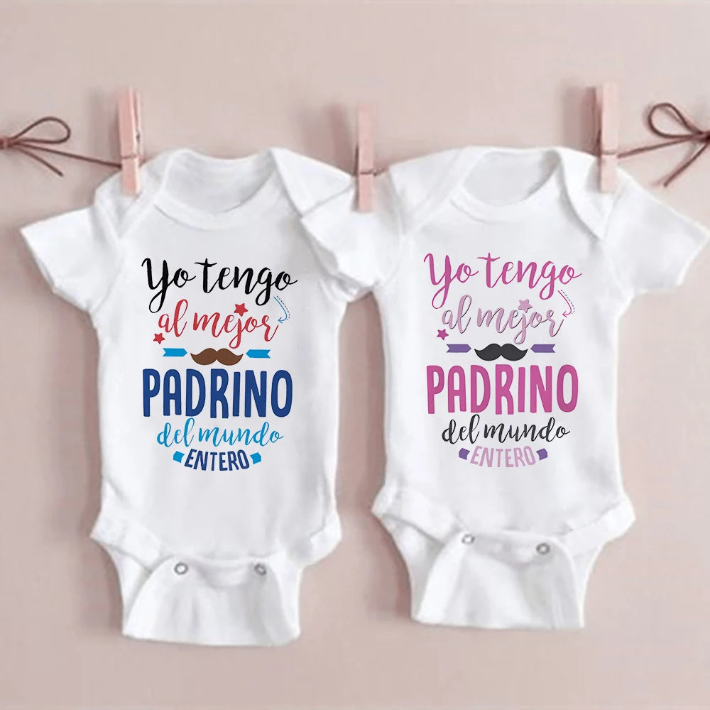 I Have The Best Godfather in The Entire World Spanish Print Baby Romper Funny Newborn Outfit Infant Short Sleeve Bodysuit Gift