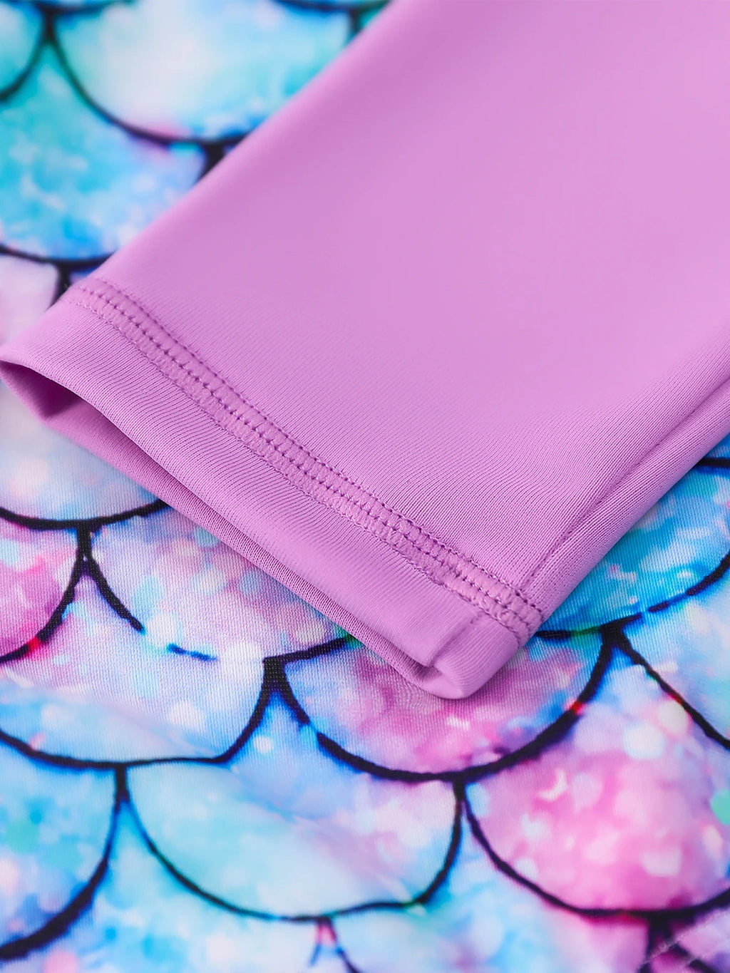 Bikini Cut Bottom Swimwear Kids Girl Color Blocking Raglan Long Sleeve Swimsuit Scale Print Rush Guard Zipper Swimming Suit New