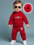 Baby Boy's Fashionable Fleece Hoodie with Geometric Soccer Pattern + Casual Sports Pants Set - Perfect for Spring and Fall Gifts
