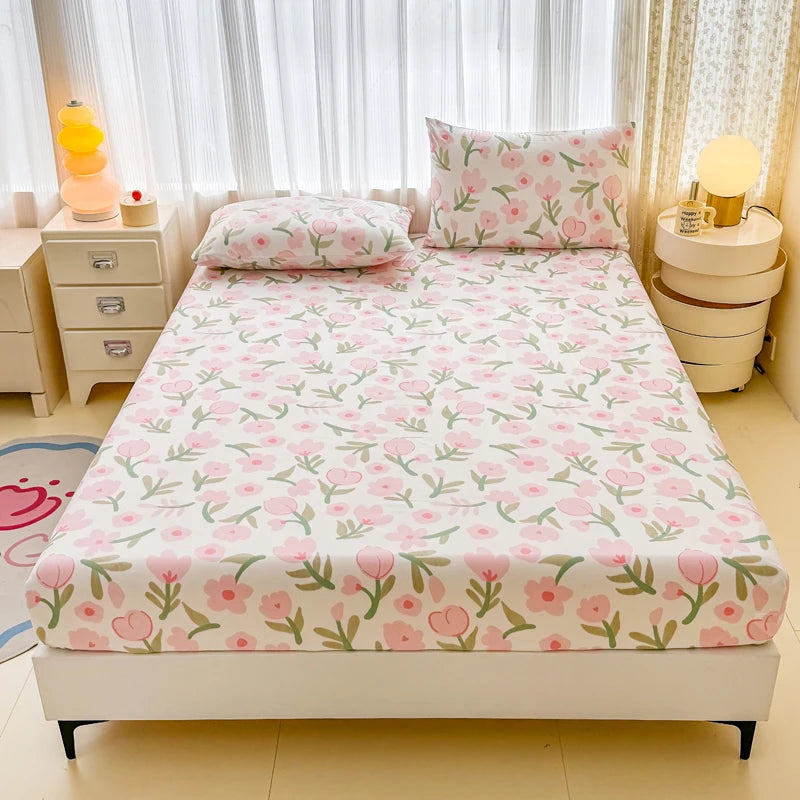 Skin-friendly Fitted Sheet and Pillowcase Cartoon Style Bed Cover Home Bed Linen Single/Twin/Queen/King Size Bedsheet sabanas