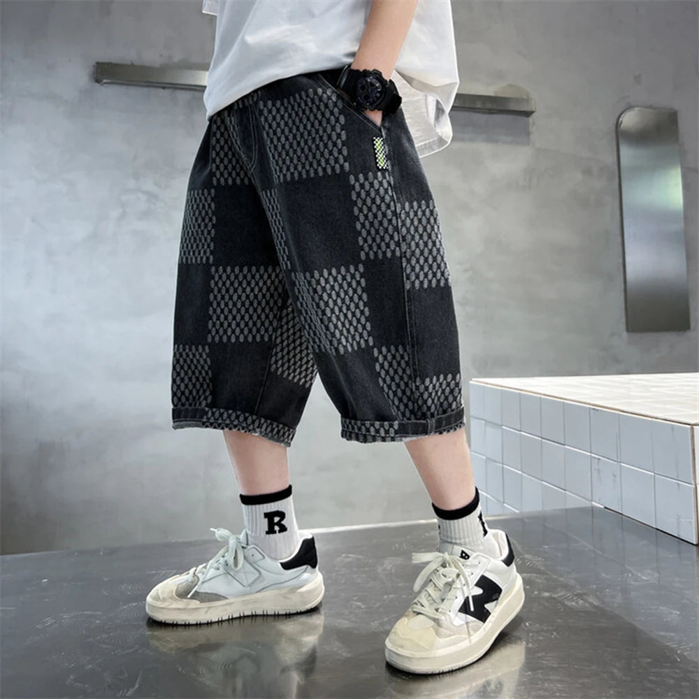 Teen Boys Shorts New Casual Alphabet Cotton Thin Denim Ffabric Children Short Jeans Clothing for Boy 4 6 8 10 12 14 16 Years