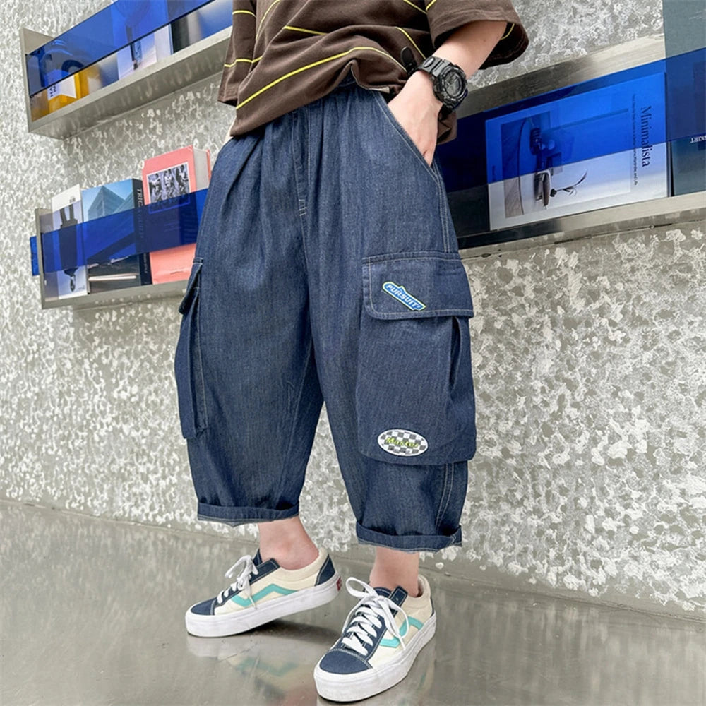 Teen Boys Shorts New Casual Alphabet Cotton Thin Denim Ffabric Children Short Jeans Clothing for Boy 4 6 8 10 12 14 16 Years