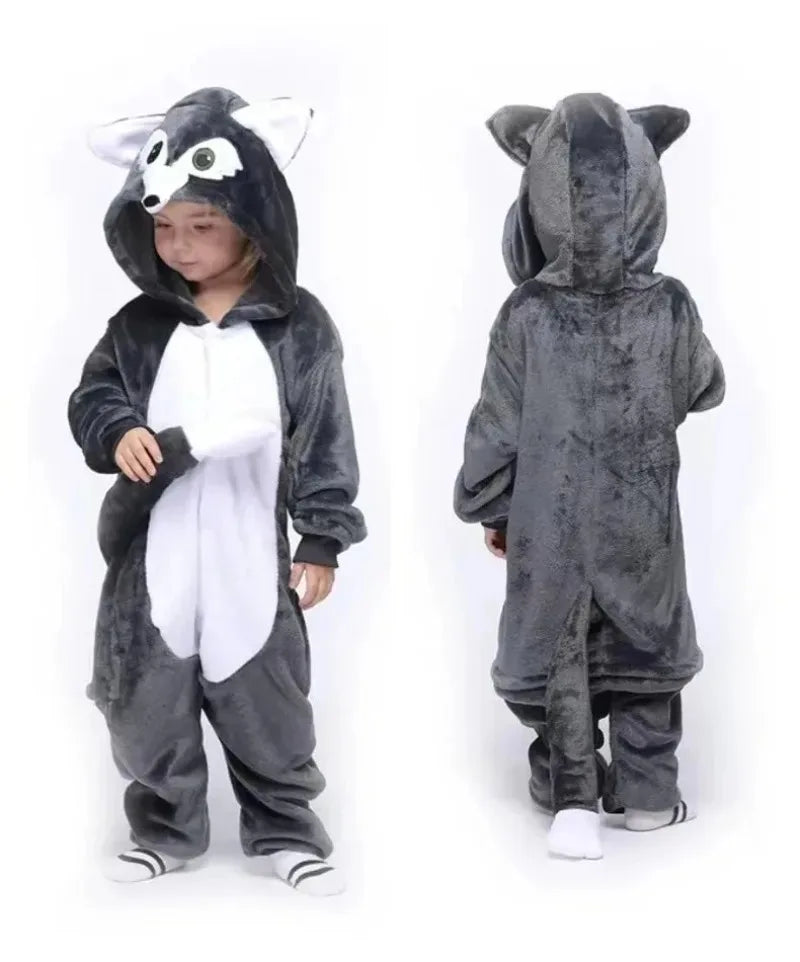Kids Unicorn Animal Jumpsuits Cartoon Pajamas Cosplay Holiday Costume Cat Panda Flannel Sleepwear for Children Outfits 4-12Yrs