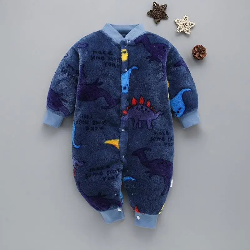 New Baby Girl Boy Thick Romper Warm Winter Newborn Infant Baby Dinosaur Fleece Romper Jumpsuit Soft Pajamas Clothes