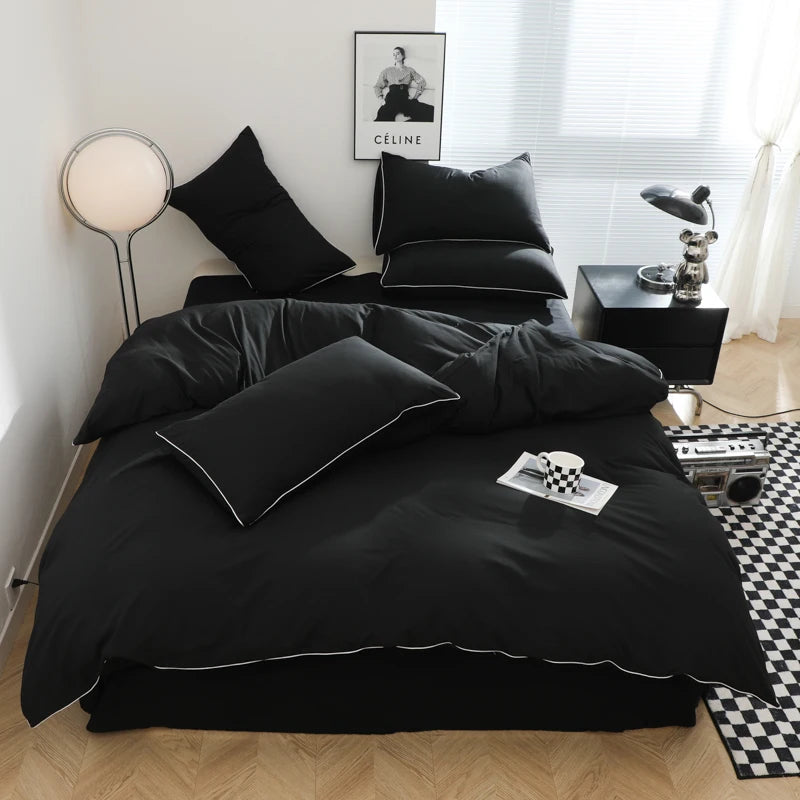 Black Color Bedding Set For Adults Simple Style Double Bed Sheet Sets Single/Queen/king Bed Cover Full Set Plain Bedding 이불세트