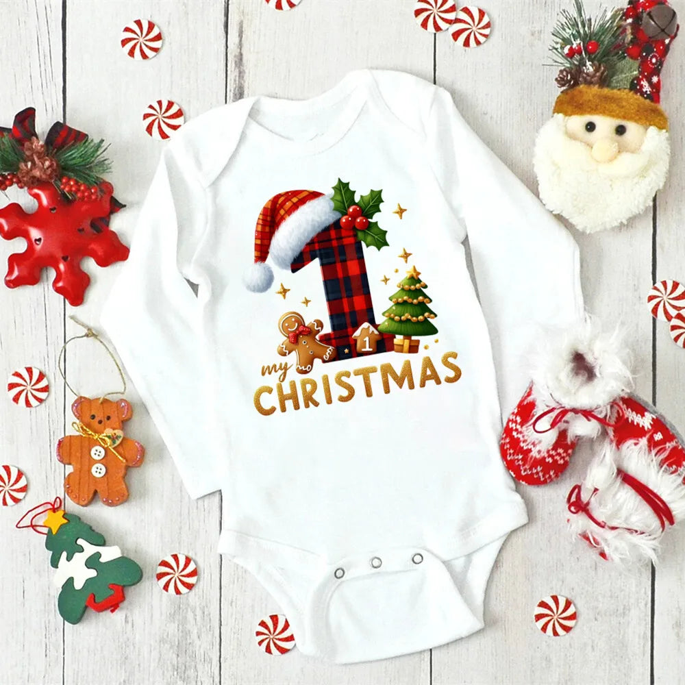 My 1st Christmas Deer Print Baby Romper Newborn Long Sleeve Romper Xmas Toddler Jumpsuit Christmas Party Infant Bodysuit Outfit