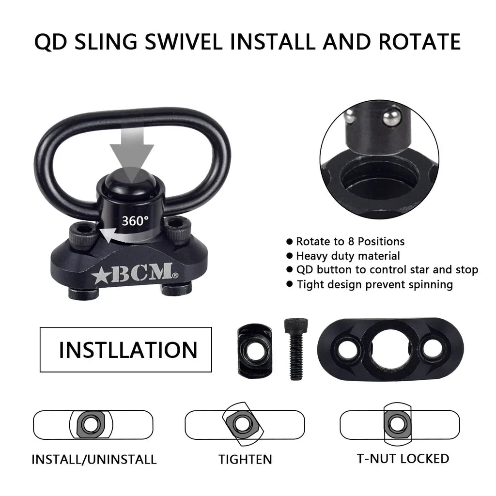 B-C-M QD Sling Swivel Adapter MLOK Keymod Rail Mount Strap Buckle Quick Release Sling Stud Loop Push Button
