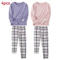 14+ Teen Solid Color T-shirt Plaid Trousers Home Service Girl Round Neck Pajamas Junior High School Boy Leisure Suit Spring And