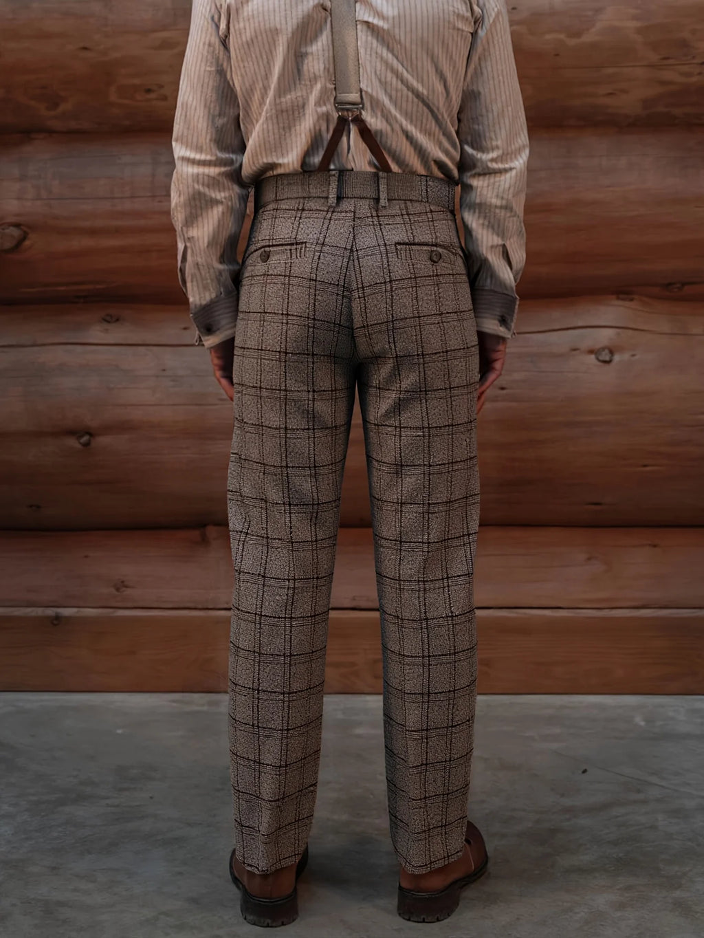 Men's Elegant Neapolitan Woolen Trousers Autumn Winter New Style Slim Fit High Waist Straight Leg Dress Pants with Checkered But