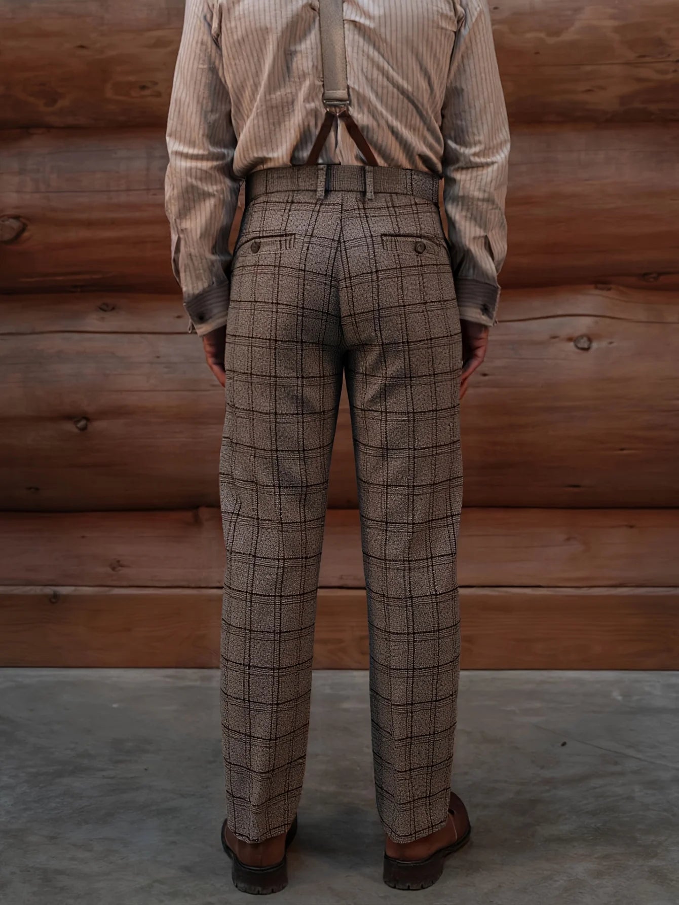 Men's Elegant Neapolitan Woolen Trousers Autumn Winter New Style Slim Fit High Waist Straight Leg Dress Pants with Checkered But