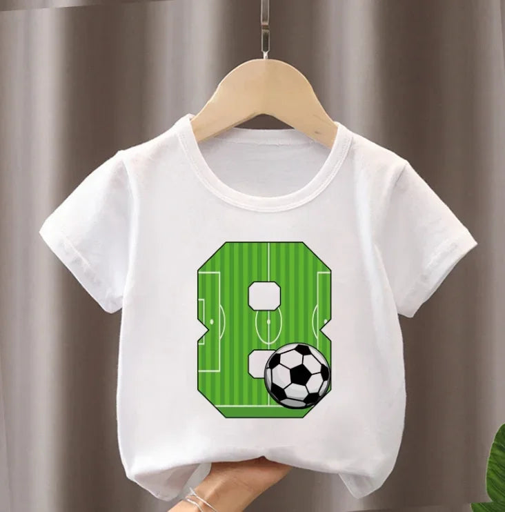 Cute Boys Girls Football T Shirts Birthday Shirt 2-9Years Boy Soccer Sport T-Shirt for Kids Birthday Gift Tshirt Tops White