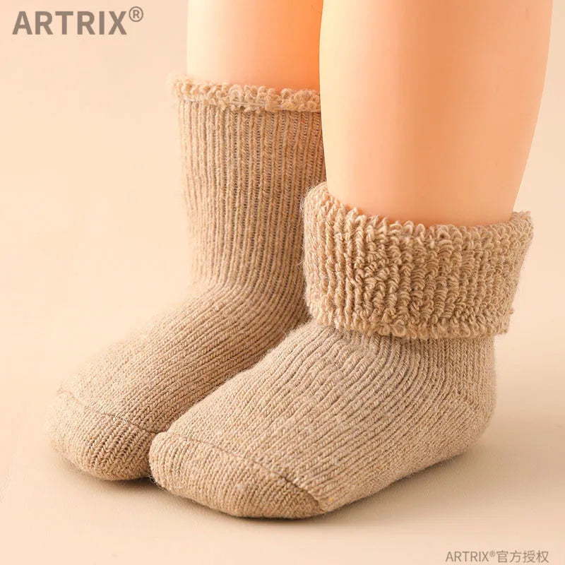 Winter Warm Thicken Wool Cashmere Socks Solid Color White Knee High Long Home Stocking for Baby Boy Girl Kids Children Stuff