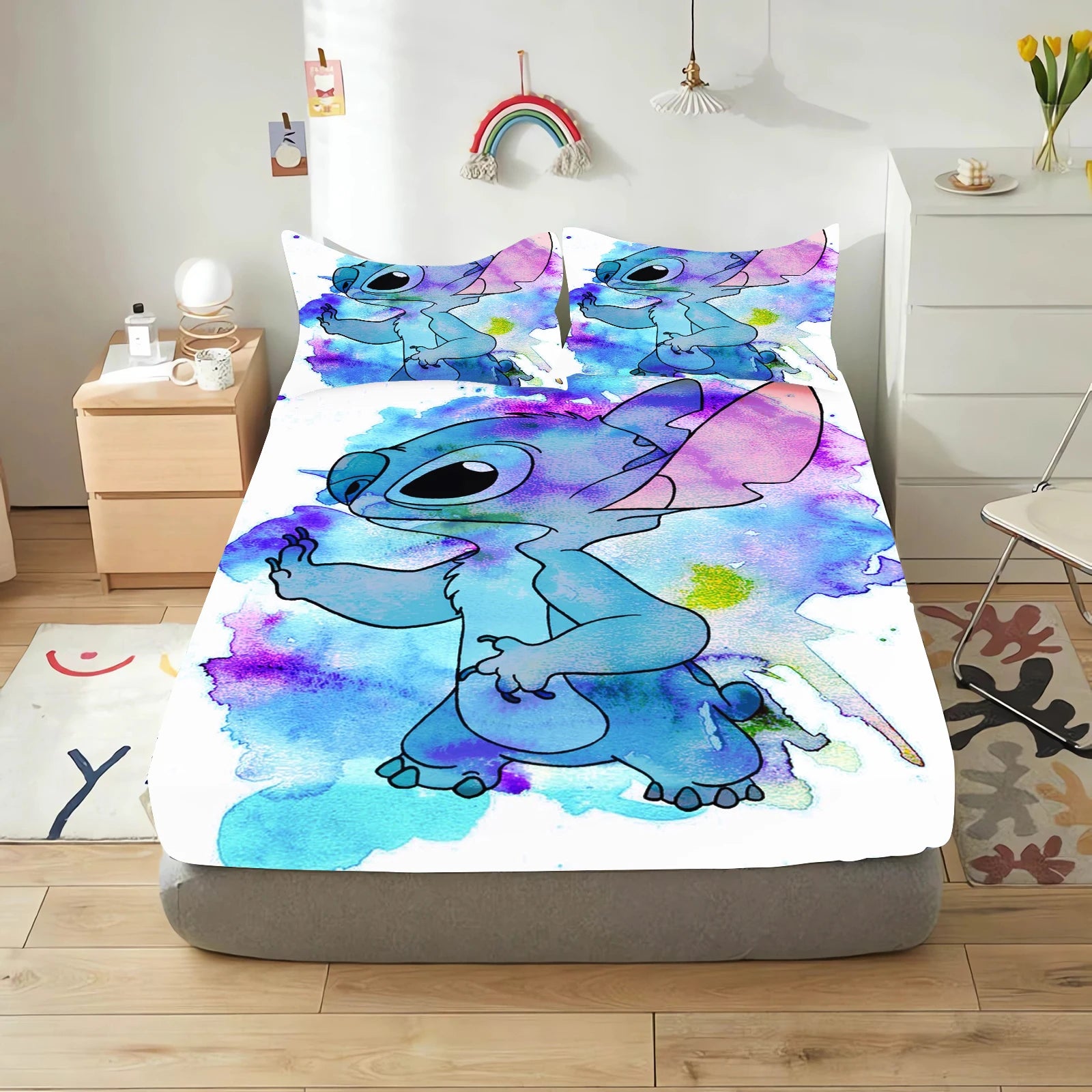 Stitch Fitted Sheet Bedding Set Bedding Sets  Comfortable Soft 3-Piece Set With Pillowcase