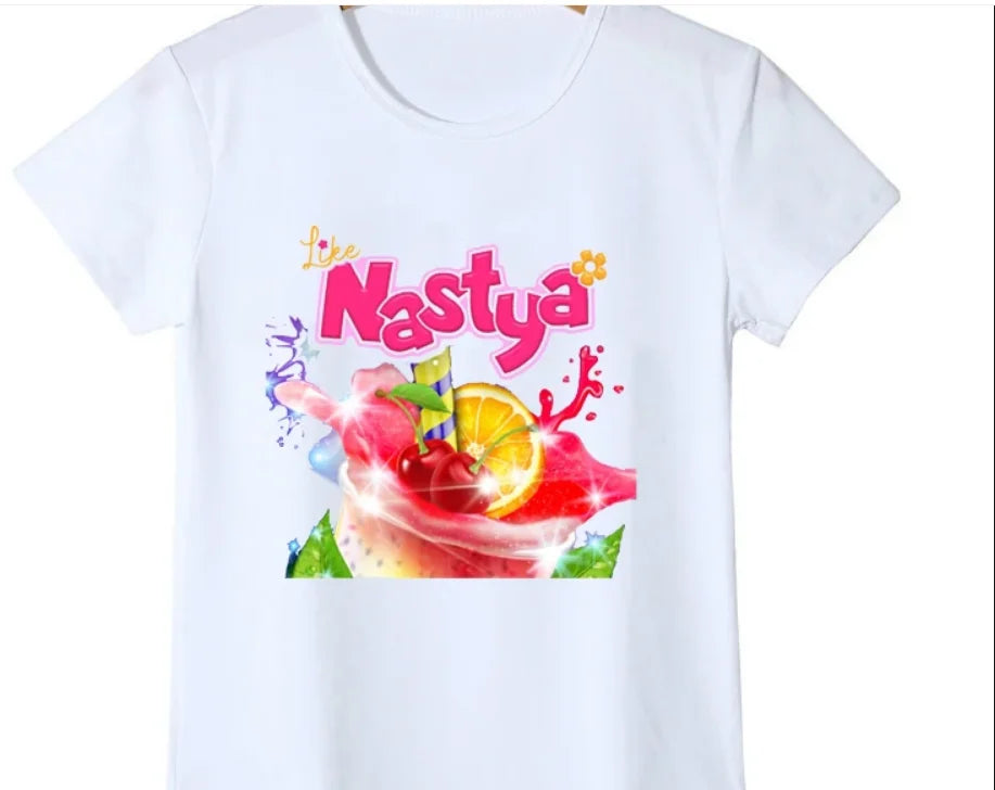 Novelty Design Girls T-Shirts Funny Nastya Cartoon Print Girls Clothes Summer Kids  Fashion Baby Tshirt Tops
