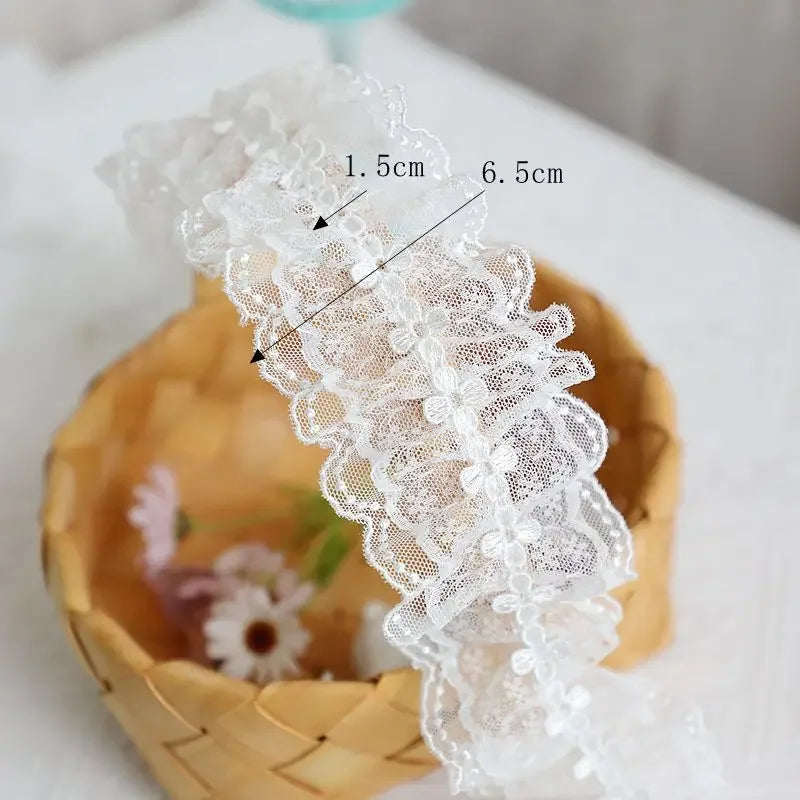Off White Lace Ribbon Accessories Handmade DIY Extended Clothes Pleated Sewing Decorative Fabric Skirt Hem Fabric Lace Trim 1Yds