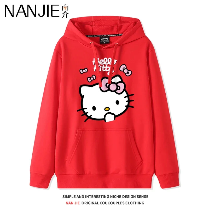 Casual Fashion Versatile Hoodie Girls' Campus Outfit TopsCartoon Print Cute Kitty Loose Hooded Girl's Friend Dress Couple Dress