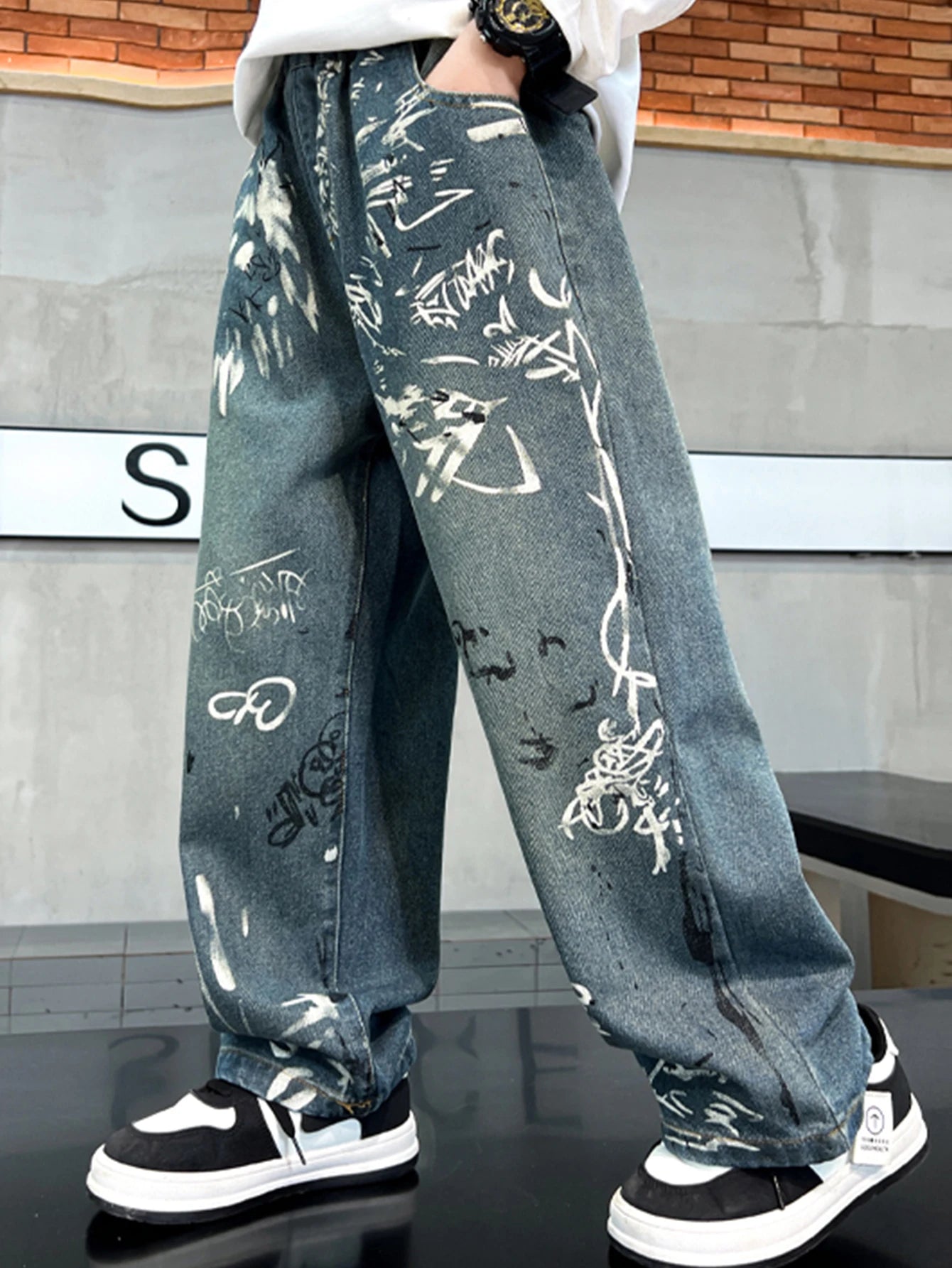 Trendy and cool graffiti jeans for older boys