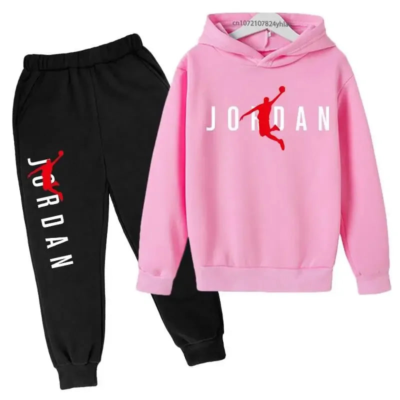 Simple Letter Print Sweatshirt Autumn Hoodie + Pants Sportswear 3-13 Years Old Boys and Girls Street Wear Hooded Suit